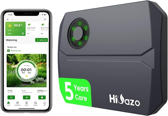 Smart Sprinklers Controller 2.4GHz WiFi, Irrigation Controller Easy Use App Enabled, 4 Zones + 16 Plans, Save Water Auto Skip Rain, Freeze & Wind, 10 Minutes Install