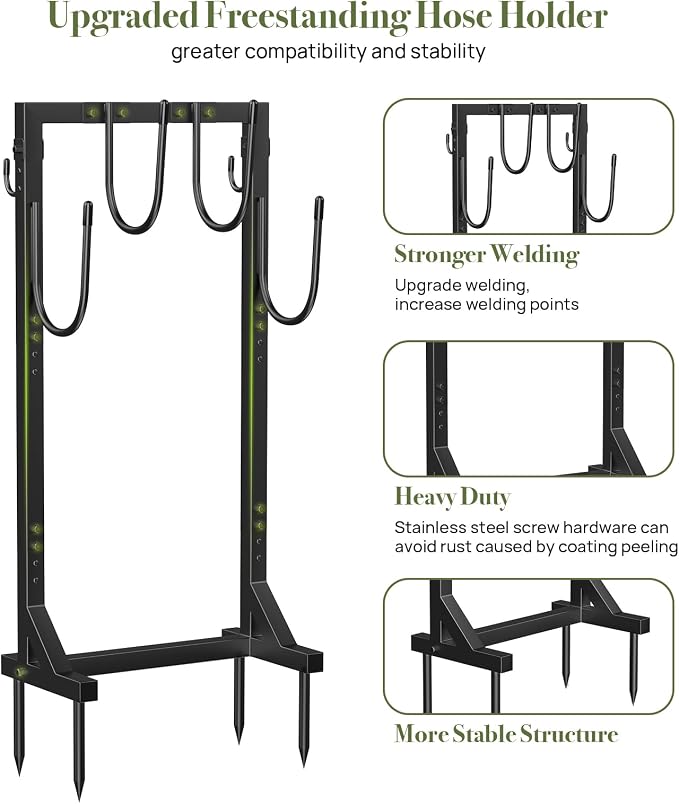 Winpull Garden Hose Holder, Metal Freestanding Hose Stand with 4 Spikes, Holds up to 150FT Hose, Sturdy Hose Reel Alternative, Heavy Duty Hose Storage for Outside Yard Lawn