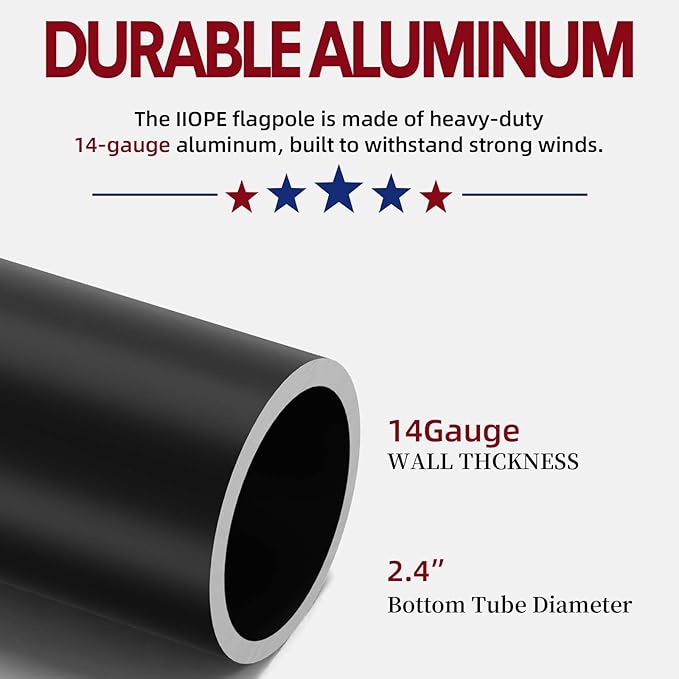25FT Telescoping Flag Pole for Outside House, Extra Thick Telescopic Flagpole with USA Flag, Inground Outdoor Use, Camper RV, Residential & Commercial, Complete Hardware & Aluminum Top Ball (Black)