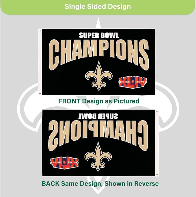 Team Sports America NFL New Orleans Saints Multi-Win Superbowl Champions 3x5 Flag for Outside with Grommets | Outdoor & Indoor | Heavy Duty Flag & Banner | Works with Flag Pole for Outside House