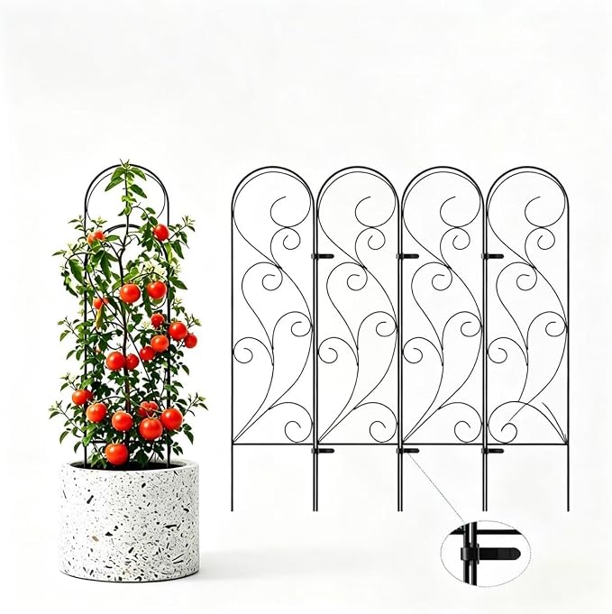 Zhongma 4 Pack 32" Metal Plant Trellis for Potted Plants Climbing,Indoor and Outdoor Fence Plant Support Trellis for Flower and Vagetable