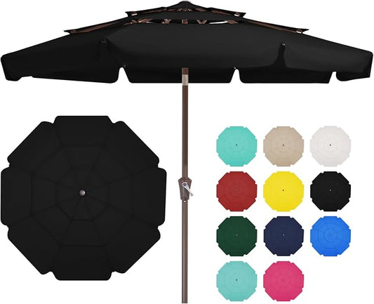 JEAREY 3 Tiers 9 FT Patio Umbrellas Outdoor Table Umbrella with Push Button Market Umbrella 8 Sturdy Ribs UV Protection Waterproof for Garden,Black
