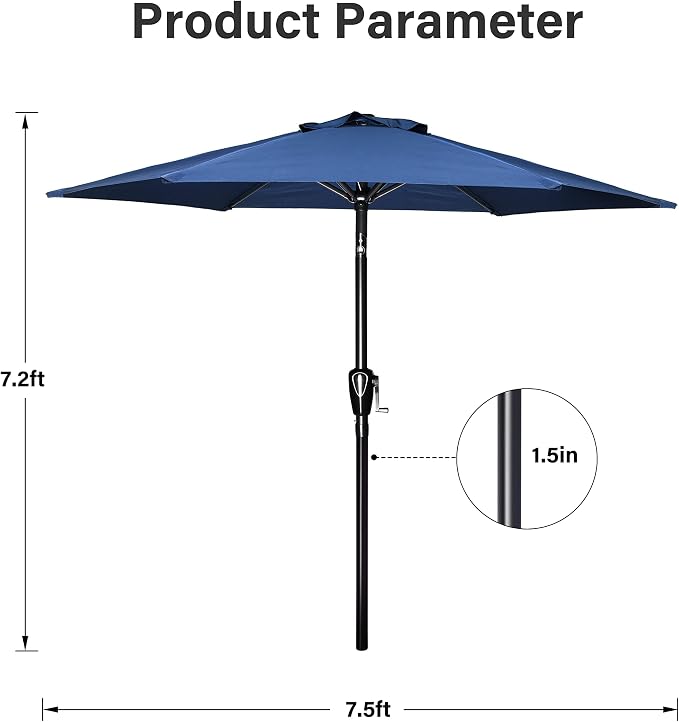 Simple Deluxe 7.5' Patio Umbrella Outdoor Table Market Yard Umbrella with 6 Sturdy Ribs for Backyard, Pool, Garden, Deck, Blue