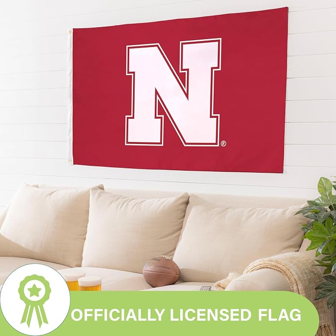 NCAA University of Nebraska Flag with Grommets, 3'x5' Nebraska Cornhuskers Outdoor College Flags & Banners for Garden Patio Indoor Wall Décor