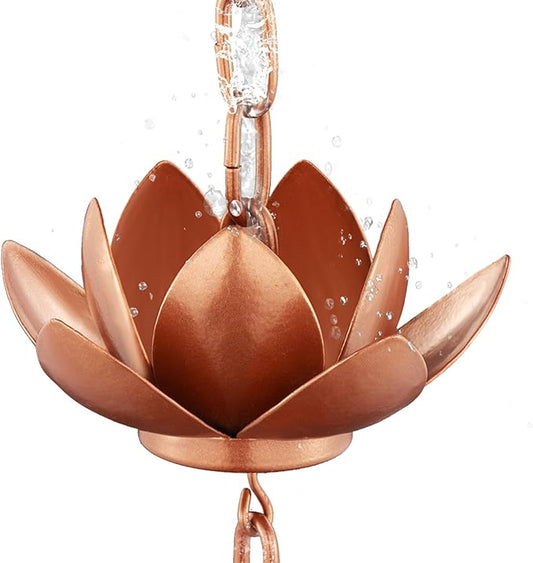 Rifachua 8.5ft Rain Chain for Gutters Downspouts Outside, Copper Plated Lotus Rain Chain Cups, Functional and Decorative Replacement for Gutter Downspouts