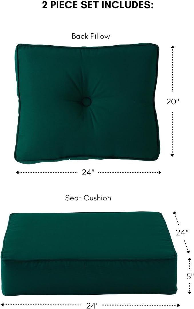 Sunbrella Deep Seat Cushion Set – Seat & Back Cushions for Patio Chairs, Sofas & Loveseats – Fade Resistant Outdoor Fabric, Ties, Zippered Cover, Cord Trim, Canvas Forest