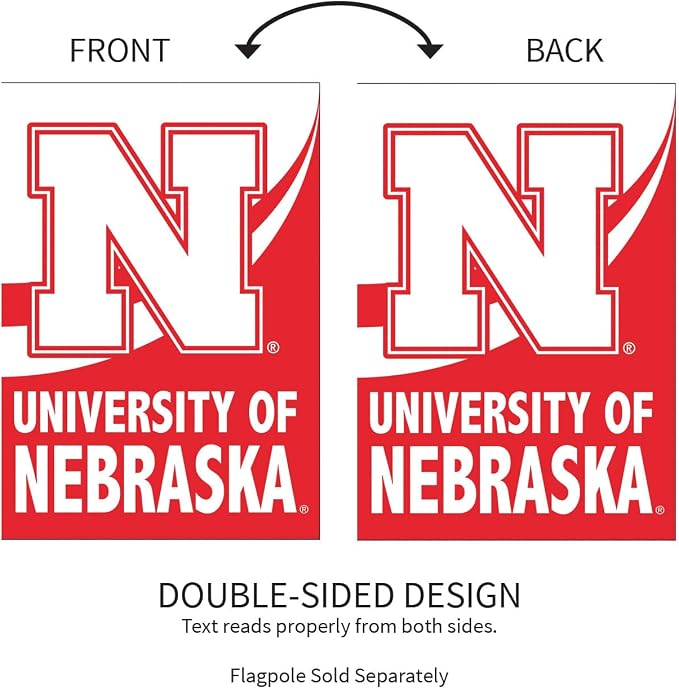 Team Sports America NCAA University of Nebraska House Flag, 28 x 44, Double Sided Garden Flags for Outside, Outdoor College Flags & Banners for Garden Patio, Indoor Wall Decor Flag for Room