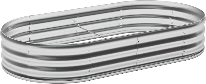 Galvanized Raised Garden Bed Outdoor, 4x1.5x1ft Metal Heavy Duty Planter Boxes for Gardening, Easy Assemble Bottomless Small Oval Plant Container Kit for Vegetable, Flower, Fruit, Silver