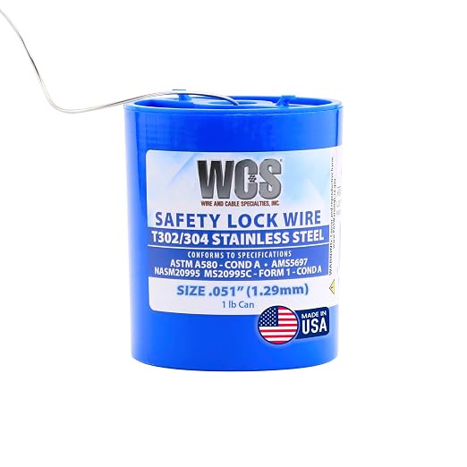 WCS .051 Stainless Steel Safety Lock Wire, T302/304, NASM20995C MS20995C, ASTM A580 Condition A, AMS569, Mechanics Wire for Aircraft, Automotive, & Industrial Use, 1lb Dispenser Can, Approx 143 ft