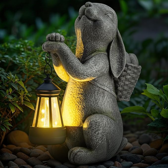 YDKOJGW Solar Garden Outdoor Statues Rabbit with Solar Lantern,Outdoor Bunny Figurines Decorations,Lawn Decor Bunny Statue for Patio, Balcony, Yard Ornament,Unique Housewarming and Easter Gifts