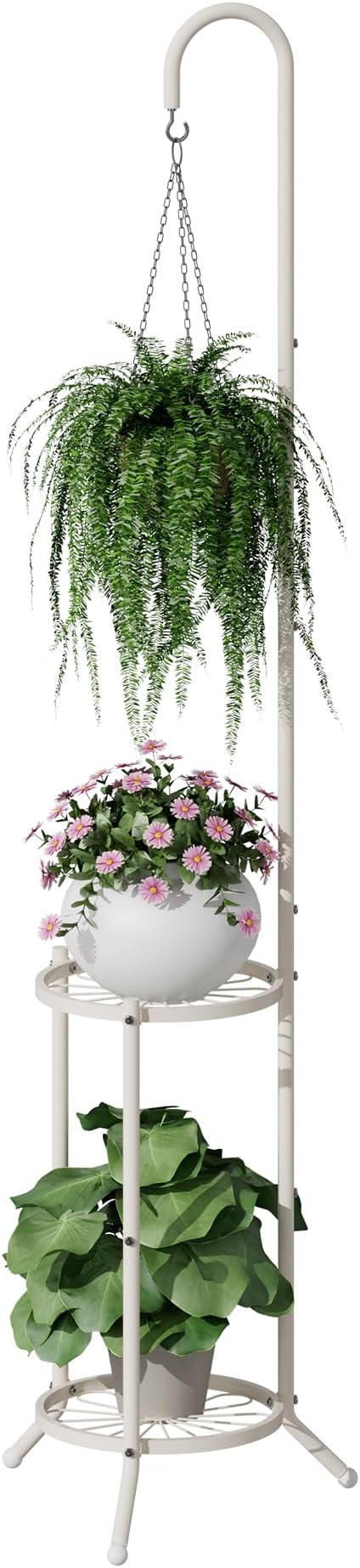2-Tier Hanging Plant Stand, Heavy Duty Metal Planter Rack - Space Saving Indoor/Outdoor Shelves with 41" Hanging Space - Display Multiple Flower Pots, Tall Iron Plant Organizer for Living Room, Patio & Garden