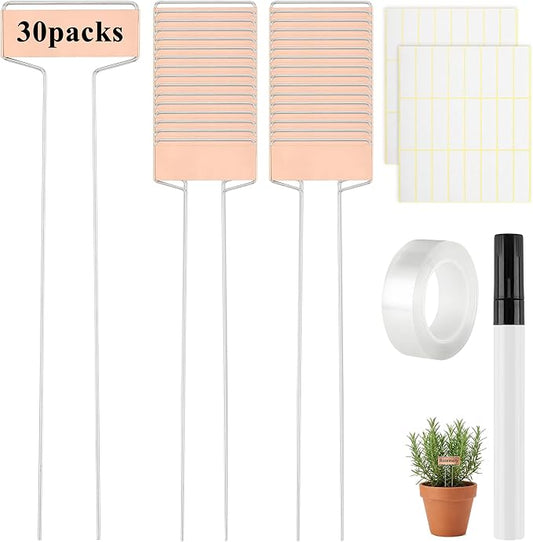 Greaner 30PCS Copper Plant Tags, 2.6" x 10" Metal Plant Markers with Rainproof PET Film & Permanent Pen, Reusable Garden Signs for Vegetables、Fruits、Seeds