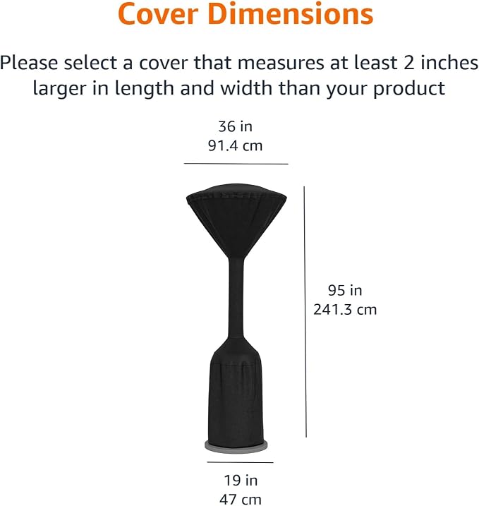 Amazon Basics Outdoor Round Stand Up Patio Heater Cover, Wind-Resistant, Snow-Resistant, Water-Resistant, Black, 36" x 18.5" x 95"