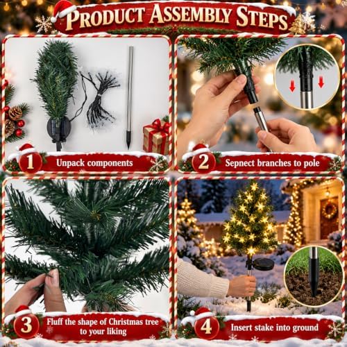 Huaerle 4-Pack Solar Christmas Tree Garden Stake Lights Outdoor Christmas Decorations - Image 4