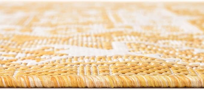 Unique Loom Outdoor Aztec Collection Area Rug - Chalca (2' x 6' 1" Runner, Yellow/ Ivory)
