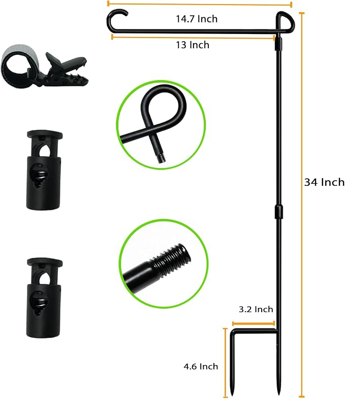 Garden Flag Pole Stand Holder, 2 Pack Garden Flags for Outside with Flag Stopper and Clip Waterproof Powder-Coated Paint