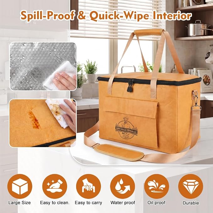 BBQ Blanket for Resting Meat, Insulated Meat Resting Bag for Brisket, Pork Shoulder & Turkey, Reusable BBQ Resting Bag for Smoker and Grilling, 16 x 10 x 10 Inch, Yellow