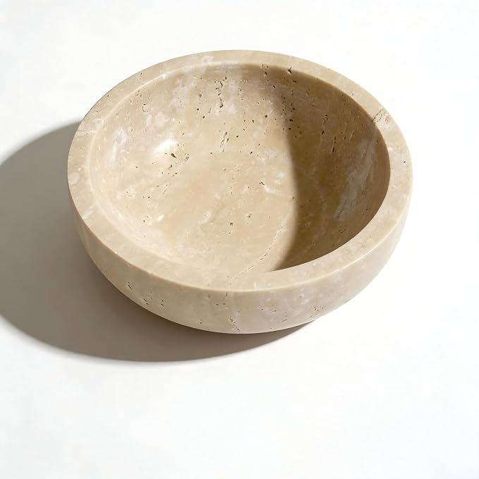 Small Travertine Bowl, 5.9-Inch Stone Catchall | Natural Stone Decoration Bowl for Keys, Jewelry, Rings and Trinkets, Entryway, Vanity, Nightstand and Dresser Decor