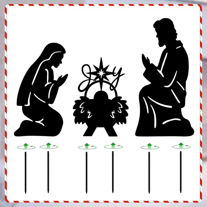 3Pack Metal Nativity Scene Silhouette Outdoor,Christmas Decorations Nativity Set Garden Stake for Outside,Holy Family Yard Deco