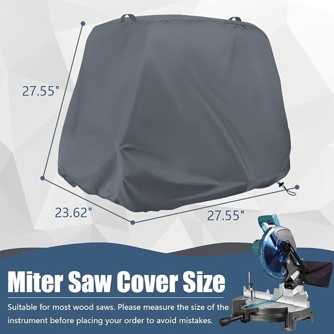 Miter Saw Cover, Waterproof Dust Cover for 10" and 12" Sliding Miter Saws | Gray, Dual Handles, Buckle Secure, Windproof Drawstring, 600D Oxford Fabric, Garage & Workshop Storage, Miter Saw Dust Cover