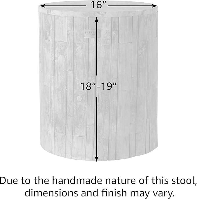 Balkene Home Patio Sense 62420 Elyse Round Rustic Garden Stool Wood Outdoor Seating & End Table Portable Adaptable Outdoor Furniture Ideal for Entertaining, Gardening & Decor - Seasoned Patina Finish