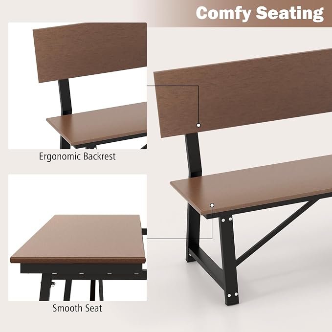 Giantex 72 Inches Outdoor Bench with Weatherproof HDPE Backrest & Seat, Heavy Duty Metal Frame, 1100 Lbs Capacity, Park Bench for 4-Person, Lawn, Porch, Deck, Patio (2, Brown)