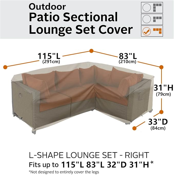 Heavy Duty Outdoor Sectional Sofa Cover, 115"X83" L-Shaped Waterproof 600D Patio Sectional Protector, Lawn Patio Furniture Covers (Midnight Black, L-Shaped-Right Facing-115 x83)
