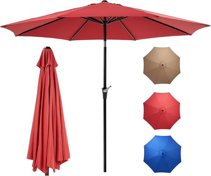 OLIXIS 9FT Outdoor Patio Umbrella, Patio Table Umbrella 9 Feet Sun Shade for Pool, Beach, Umbrellas with Tilt and Crank & Sturdy Ribs Waterproof for Outside Deck, Terrace and Restaurant