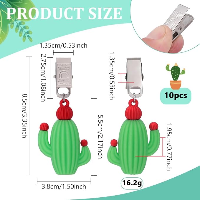 PH PandaHall 10pcs Cactus Tablecloth Weights Green Cactus Table Covers Clip Cactu Pendant with Metal Clips Plant Tablecloth Clamps for Curtains Outdoor Garden Picnic Holiday Dinner Party Decor