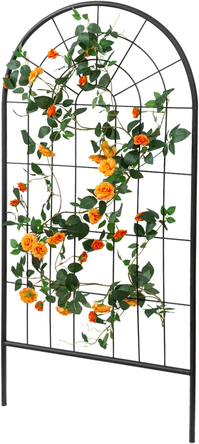 MyGift 4 Foot Arch Garden Trellis, Outdoor Trellis for Climbing Plants and Vines, Black Metal Hanging Support Frame for Fruits and Vegetables