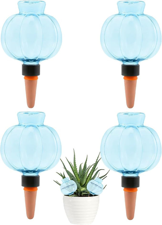 4 Pcs Plant Self Watering Globes, 17oz Large Plastic Water Bulbs Top Fill Watering Globes Slow Release Terracotta, Water Spikes Stakes for Indoor and Outdoor Plants (Blue)