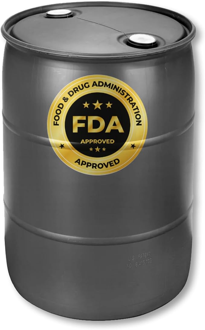 55 Gallon Water Storage Barrel, BPA Free, Emergency Water Supply - Eco Friendly - Made in USA (BLACK)
