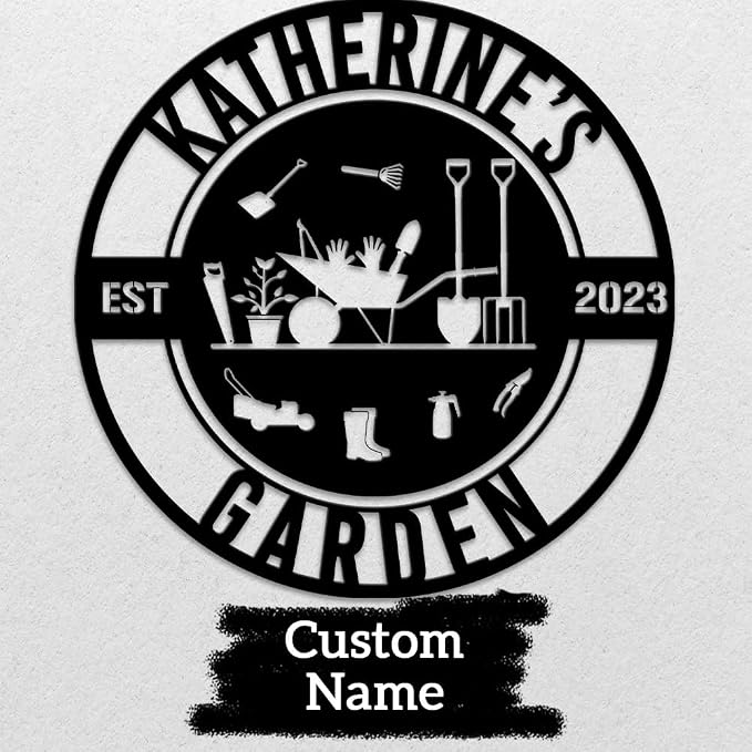 MeMate Garden Signs, Personalized Metal Signs, Garden Sign to Personalize, Large Sign for She Shed Garden, Customized Name Wall Art for Garden Outdoor Decor, Personalized Outdoor Plaque