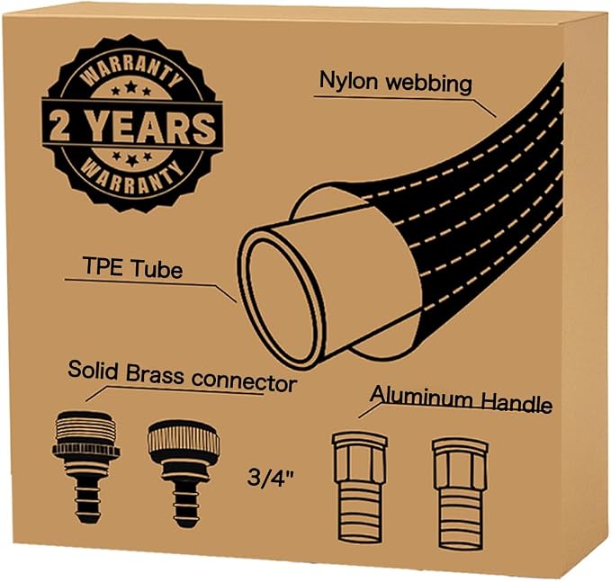 10FT Lightweight Garden Hose,Flexible Water Hose with Solid Brass Head,Kink-Free,Leak-Proof,All-Weather 3/4 in. Lead-in Hose for RV,Boat,Car Wash,Garden,Yard,Camper,Outdoor (Orange-Black, 10 Feet)