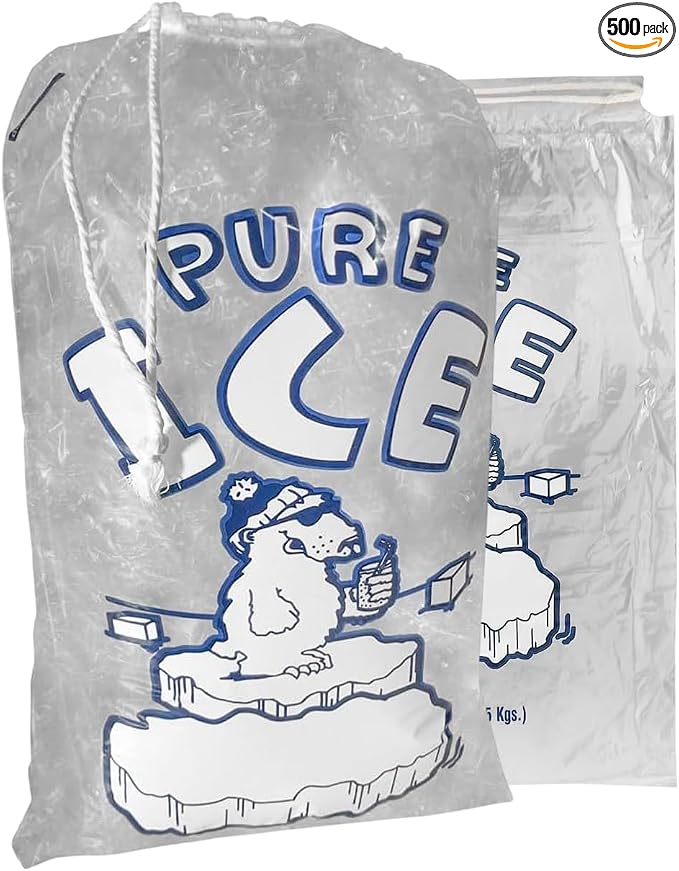 ice bags 10 lb with Drawstring, 500 Count – Heavy Duty 12" x 18" Plastic Ice Bags for Bulk Commercial Use, Gas Stations & Convenience Stores – By Interplas