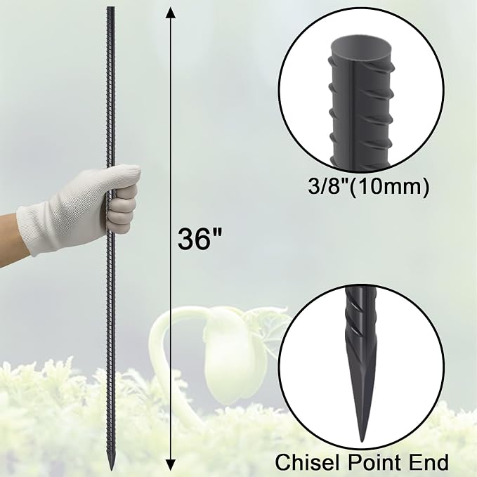 VVOKGO Rebar Stakes 36 Inch 8-Pack Concrete Form Stakes Heavy Duty Straight Ground Anchors, 3/8" Diameter Metal Steel Spikes with Chisel Point End for Plant Support, Garden Border,Landscape Edging