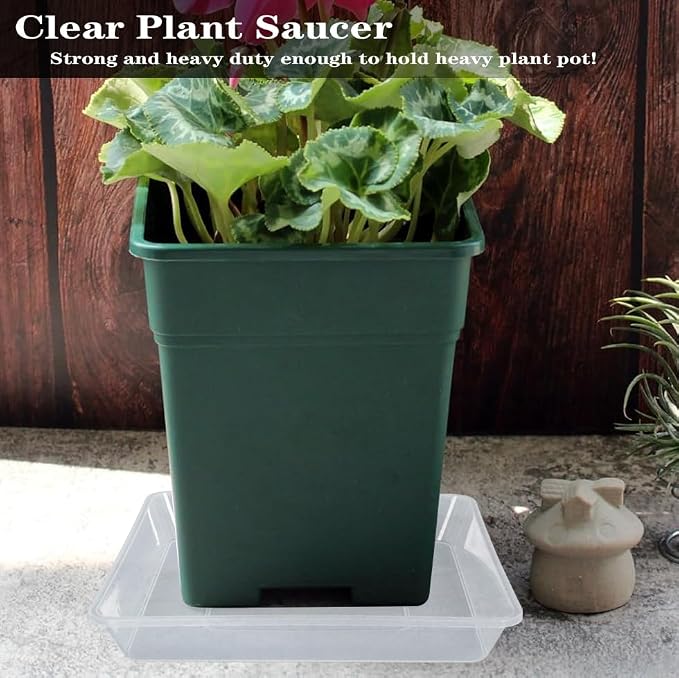 LWALRS Square Plant Saucer 14 Inch 5 Pack, Sturdy Clear Plastic Flower Plant Pot Saucer, Square Planters for Indoors and Outdoors Plants, Garden Plant Saucers for Pots Plant Trays.