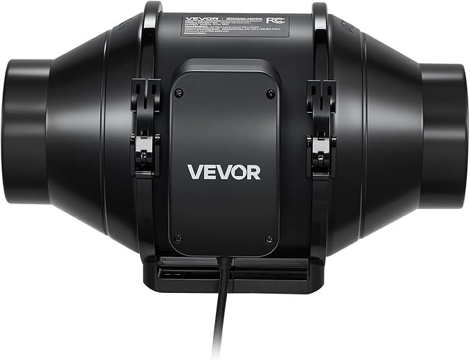 VEVOR Inline Duct Fan, 4-Inch 180 CFM with Power Cord, Quiet AC-motor Ventilation Exhaust Fan for Cooling Booster, Grow Tents, Hydroponics