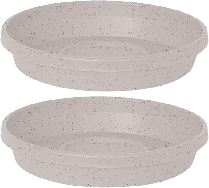 Bloem Terra 16" Round Plastic Plant Saucer, Lightweight UV-Resistant Indoor/Outdoor Flower Pot Tray - Fits 16-inch Planter Pots, Vanilla Bean, 2-Pack