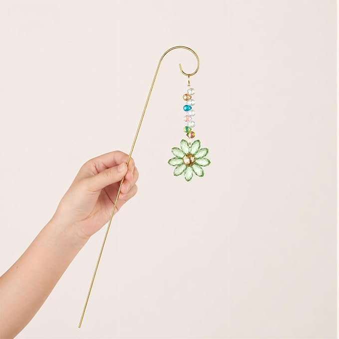 H&D HYALINE & DORA 6 Pcs Colorful Crystal Sunflower Suncatcher Plant Stake Plant Stake with Golden Small Trellis Indoor Outdoor Garden Sun Catchers Decor