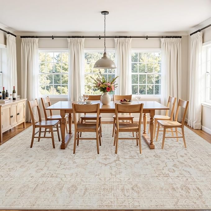 10x12 Area Rugs Living Room: Bedroom Washable Carpet Warm Beige | Vintage Boho Soft Small Indoor Decor Floor Non-Slip Low Pile Neutral Farmhouse Entryway Laundry Bathroom Bedroom Beside Rugs