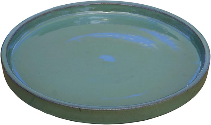 Ceramic 19.5 Inch Plant Saucers (Pack of 2) - Round Green Cream Flower Pot Trays - Handcrafted, Durable Planter Bases