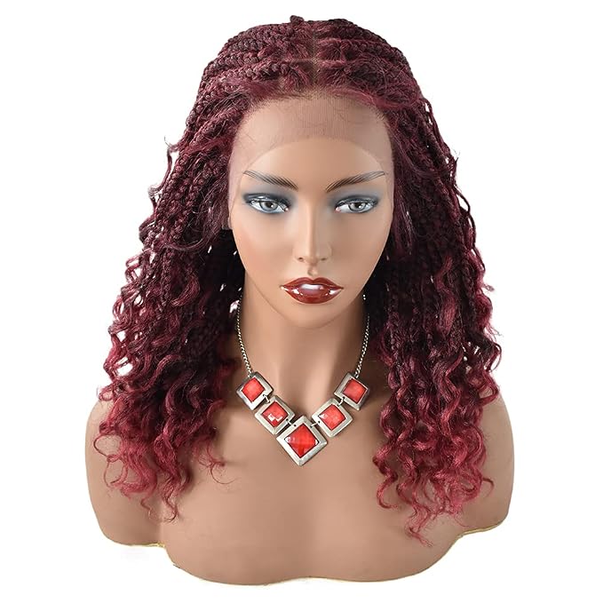 Lace Braids Wig For Black Women Box Braided Wigs Curly Swiss Lace Front Braid Wigs Hand Tied Micro Twist Braiding Wig Knotless Synthetic Braids Wig With Baby Hair(LL602483C, #T1B/BUG)