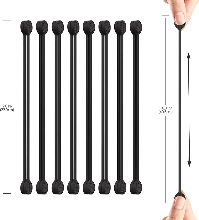 Magnetic Twist Ties, Reusable Silicone Cable Ties with Strong Magnet for Bundling and Organizing,Cord Wrap Clip Straps for Home or Office (Black-16 Packs)