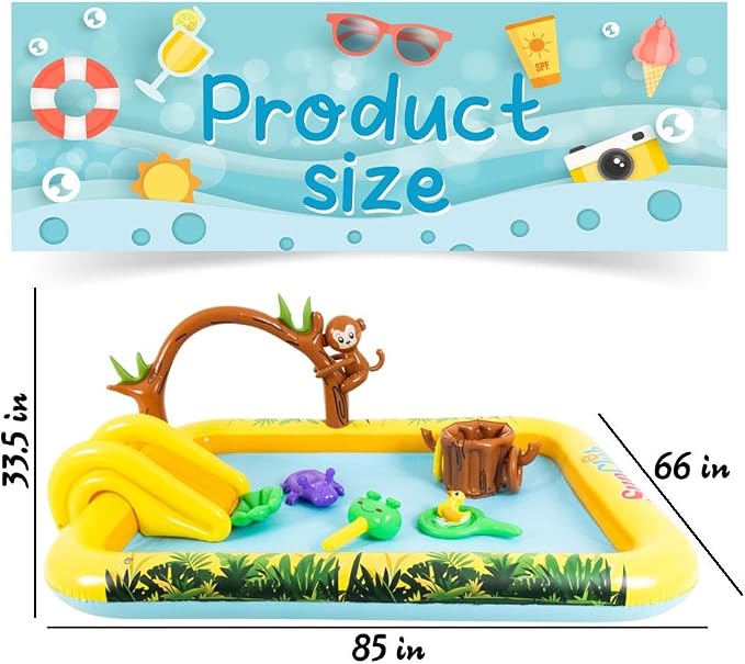 Animal Kids Pool with Slide and Sprinkler, Inflatable Play Center with Toy | Toddler Pool with Water Slide,Blow Up Kiddie Pool for Garden & Backyard,85" x 66" x 33.5"
