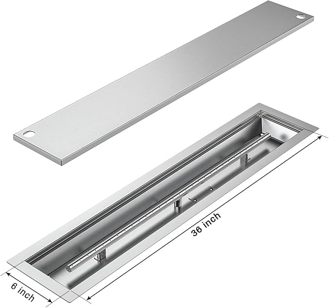 Skyflame Linear Stainless Steel Drop-in Fire Pit Pan and Burner with Burner Cover, 36 by 6-Inch