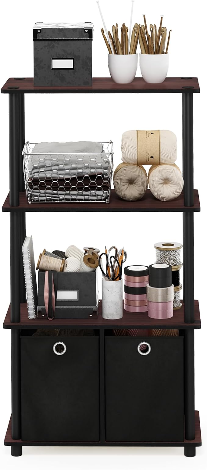 Furinno NW889DC/BK Go Green 4-Tier Multipurpose Storage Rack w/Bins, Dark Cherry/Black