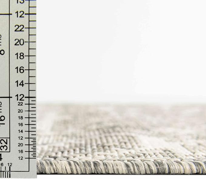 Unique Loom Outdoor Aztec Collection Area Rug - Chalca (2' 7" x 12' Runner, Light Gray/ Ivory)