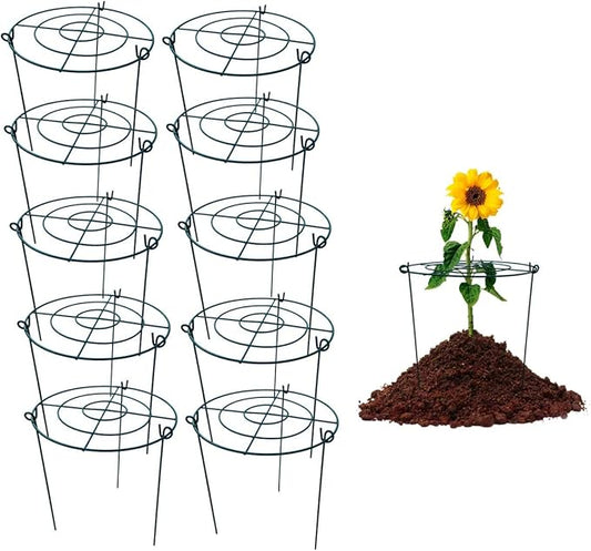 10 Pack 12"x16" Peony Cages Plant Support Stakes Grow Through Grid Grow Through Hoops, Metal Flower Plant Brace Support Ring for Heavy Blossom