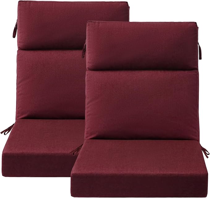 Unimatta Sunbrella Outdoor High Back Chair Cushion Seat Pads, 44 x 21 Inch Water-Repellent & Fade-Resistant Patio Furniture Cushions with Ties for Adirondack, Rocking Chairs, Spectrum Ruby